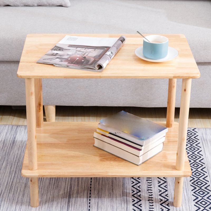 Rectangular Accent Side Table Solid Wood Living Room End Table with Storage