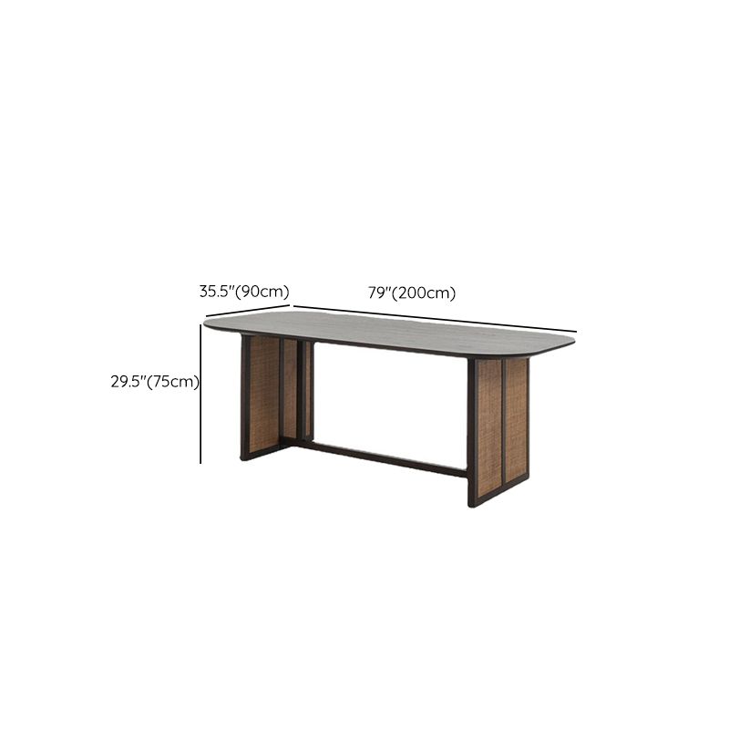 Modern Ash Wood Dining Table Oval Wooden Table with Double Pedestal in Black