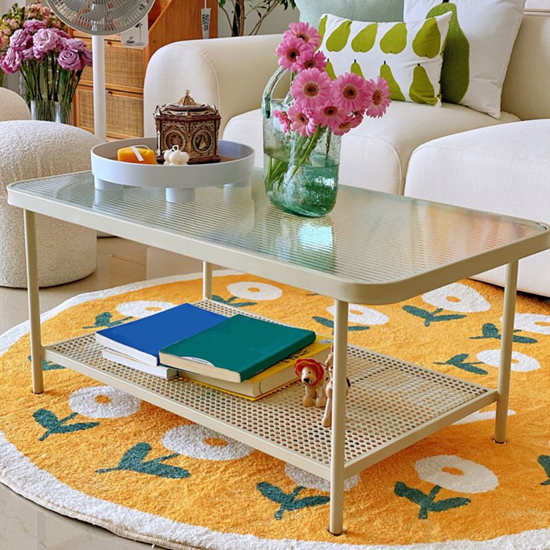 Rectangular Glass Top Coffee Table Modern Shelf Included Cocktail Table