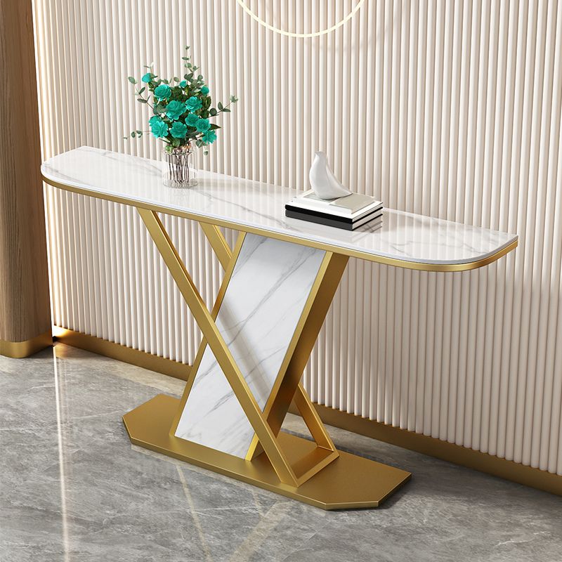 Glam Style Half Moon Console Table with Pedestal Base for Hall Accent Table