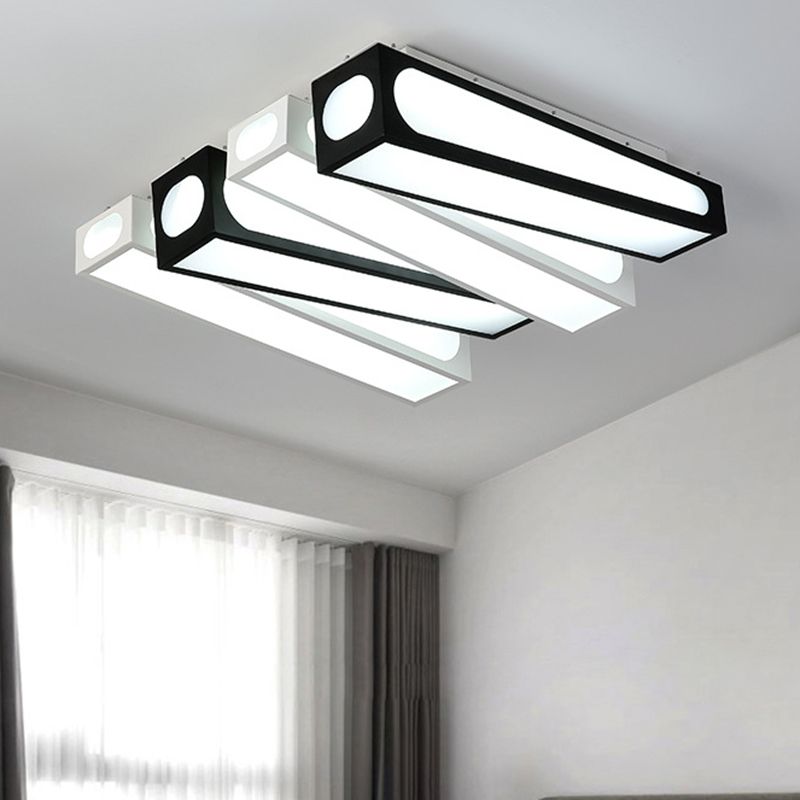 Modern Linear Square Flush Mount Light Acrylic LED Ceiling Light in Black and White for Foyer