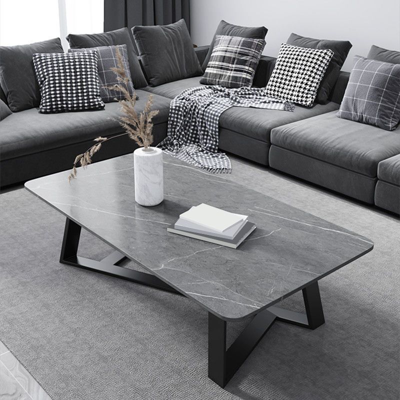 Glam Style Slate Top White Gold/black Top Black Metal Footer Coffee Table
