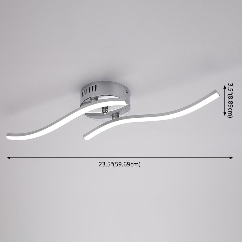 Curved Aluminum Semi Flush Light Fixture Modern LED Chrome Semi Flush Ceiling Light