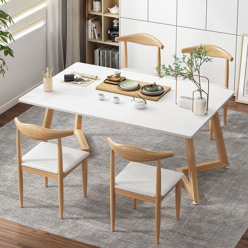 Minimalist Style Traditional Height Dining Set with Rectangle Shape Table and Double Pedestal Base