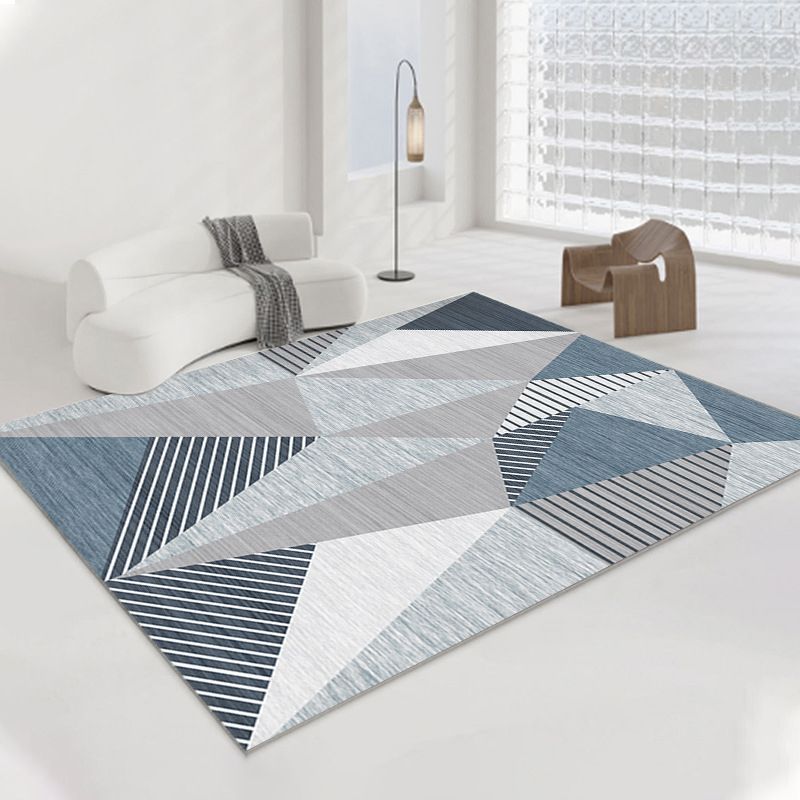 Modern Gray Rug Polyester Geometric Rug Washable Rug for Home Decor