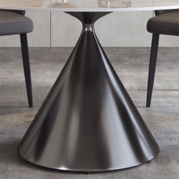 Modern Round White Stone Top Dining Table with Grey Pedestal