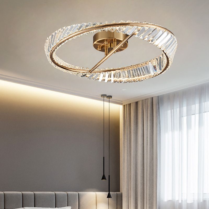 Plafonnier LED en cristal Simple et moderne, luminaire de forme ronde en fer, montage encastré pour chambre à coucher