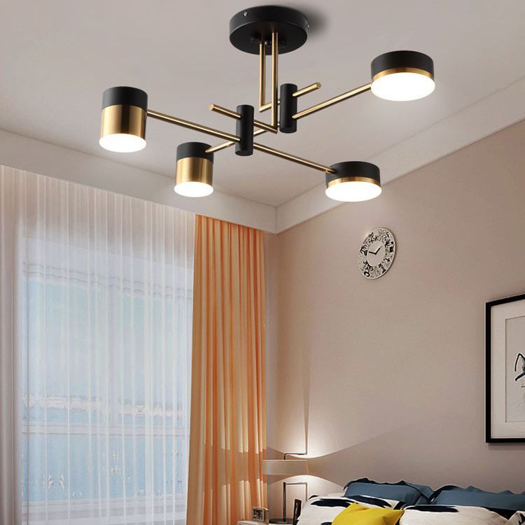Modern Metal Radial Hanging Chandelier Light Drum Shade LED Suspension Light in Black for Living Room