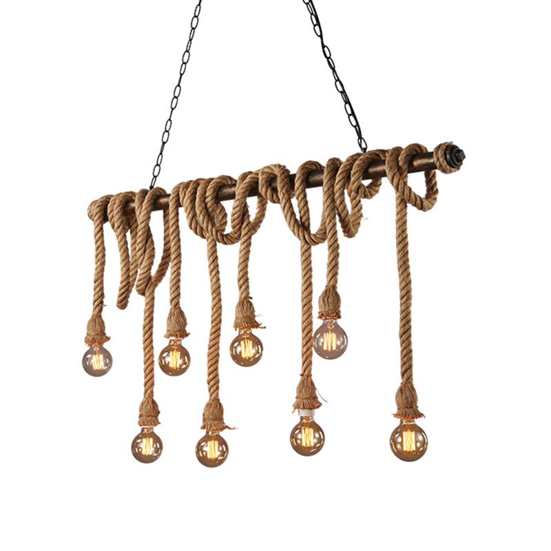 Industrial Hanging Light Exposed Bulb Island Lamp with Rope for Restaurant