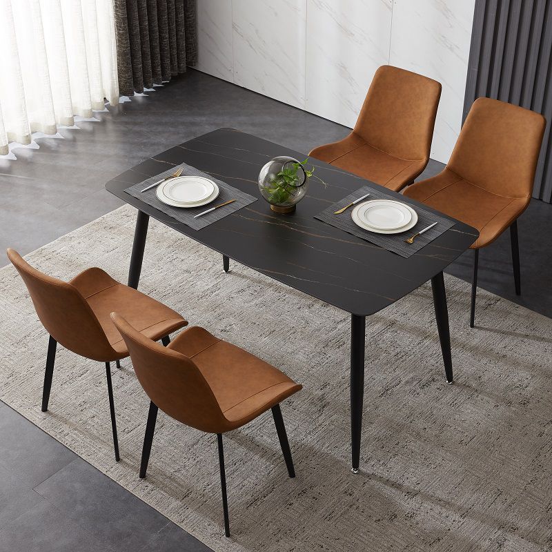 Industrialstil Sintered Stone Tisch schwarz 4 Beine Basis Rechtecktisch für Zuhause
