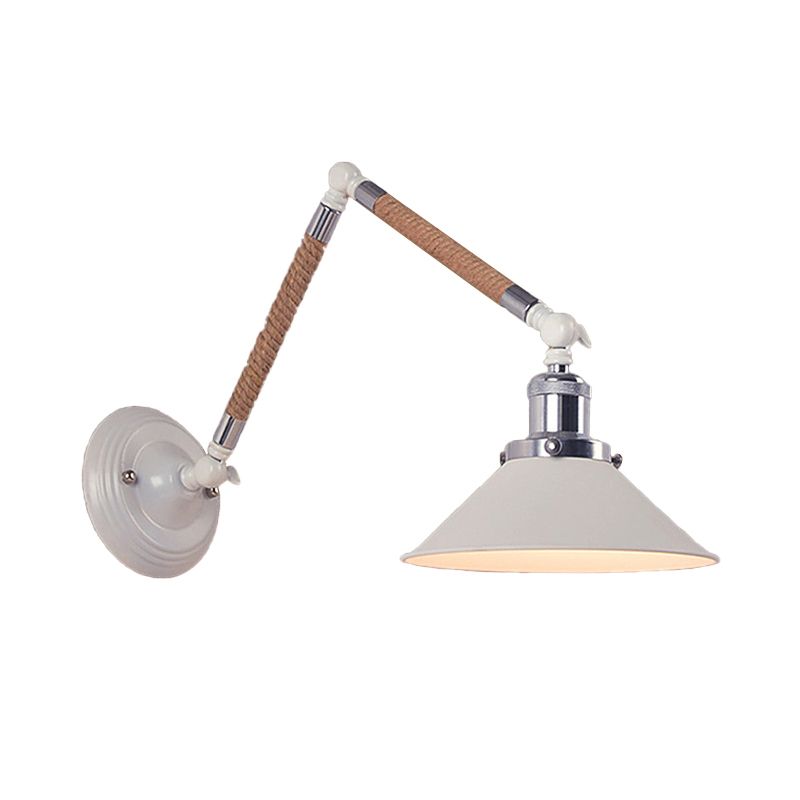 1 hoofd wijd uitlopende wandverlichting met zwaaitarm Vintage -stijl Wit metalen SCONCE LIMMUTE, 7 "/8" DIA DIA