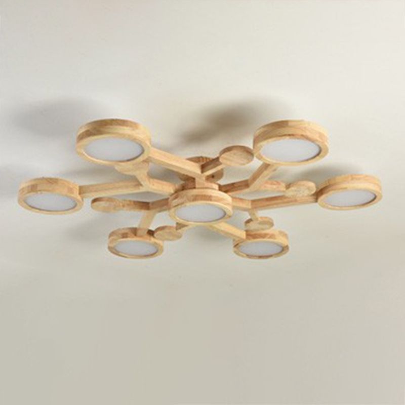Plafonnier encastré de forme ronde en bois, éclairage encastré moderne multi-lumières en marron