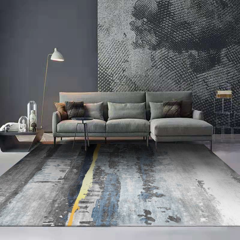 Dark Gray Modern Rug Polyester Abstract Color Piece Rug Washable Rug for Living Room