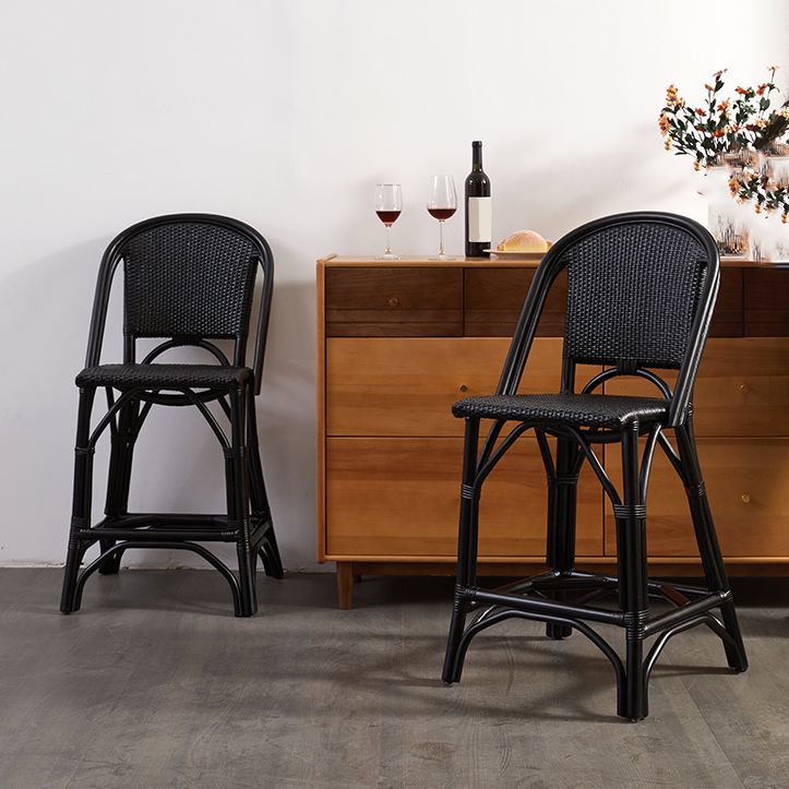 Black Wicker Counter Stools Contemporary Indoor Stools with Wood Frame