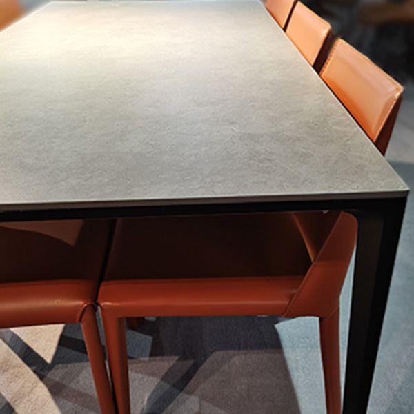 Modern Rectangular Grey Stone Top Dining Table with 4 Black Legs