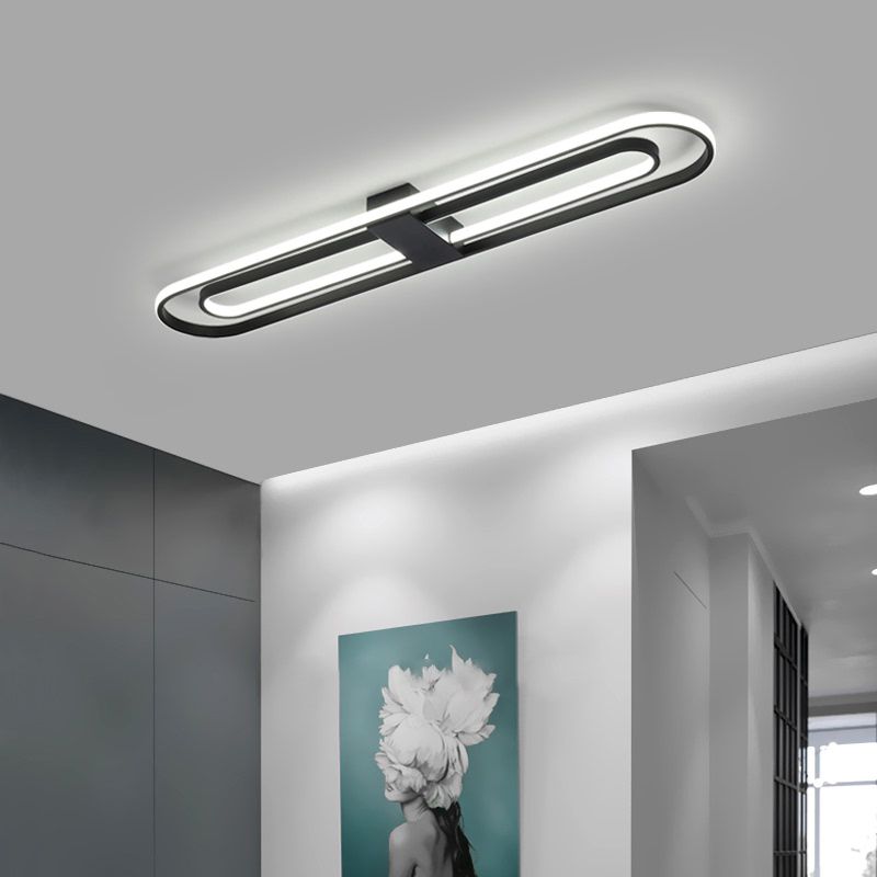 Oblong Flush Mount Lighting Fixture Simple Metal Foyer LED Ceiling Lamp in Black