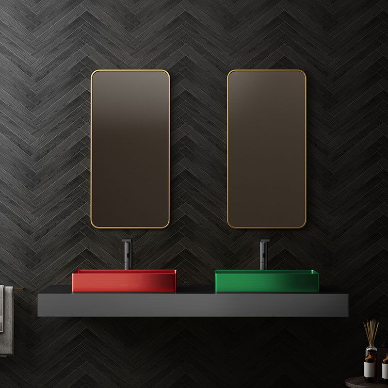 Modern Bathroom Sink Metal Rectangular Vessel Lavatory Sink with Pop-Up Drain