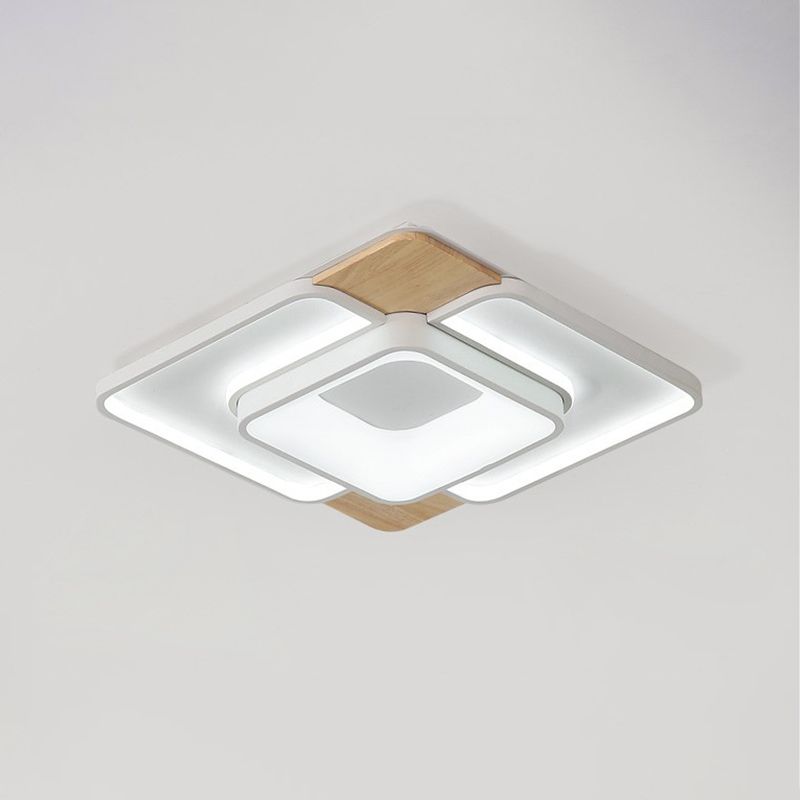 Plafoniera LED da incasso quadrata in acrilico nordica sovrapposta da 16"/19,5" in legno bianco, luce calda/bianca