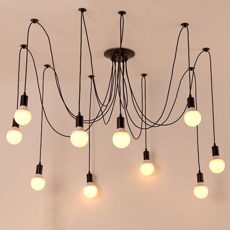 Black Pendant Lighting Fixture Industrial Style Metal Swag Multiple Pendant Light