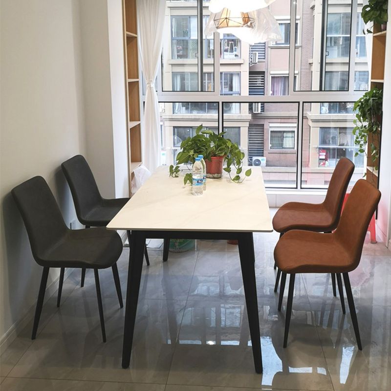 Industrial Upholstered Armless Chair Leather Parsons Back Side Chair with Metal Base