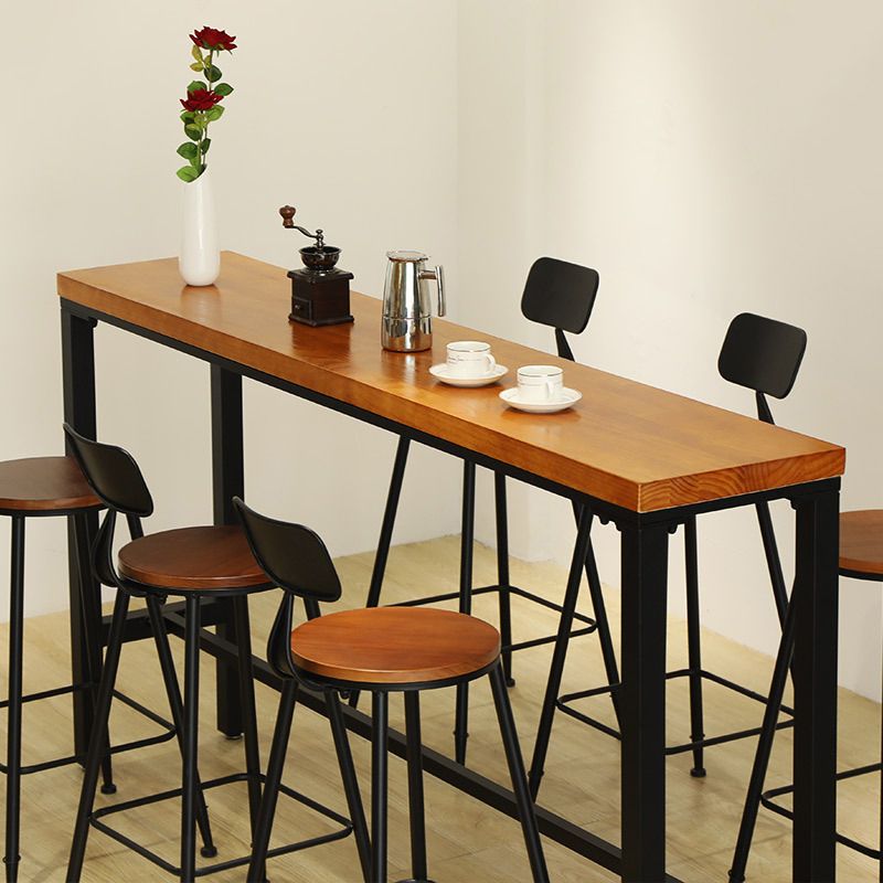 1/4/7 Pieces Modern Rectangular Bar Table Set Wooden Counter Table with High Stools