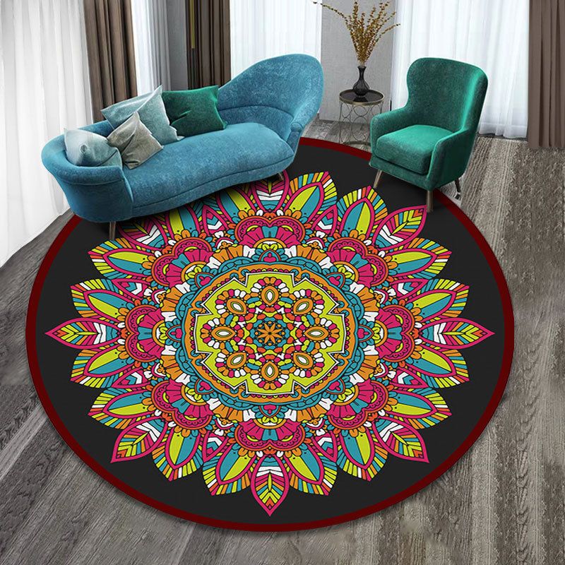 Tapis rond marocain Round multicolore Tribal Tribal Polyester Carpet Tache Resist Area pour le salon