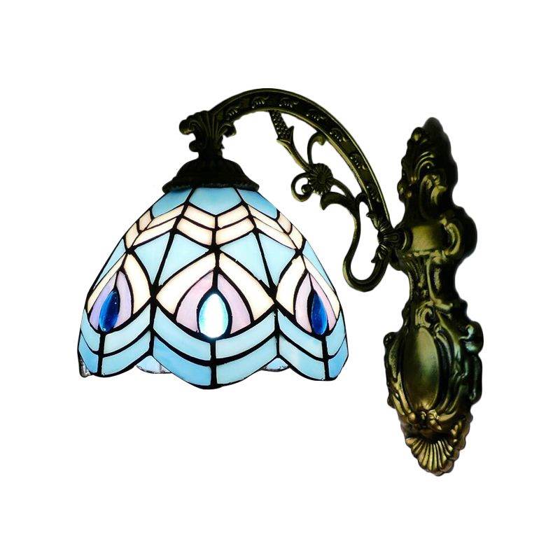 Peacock Wall Lighting Tiffany Style Stained Glass 1 Head Wall Sconce Lighting for Bedroom