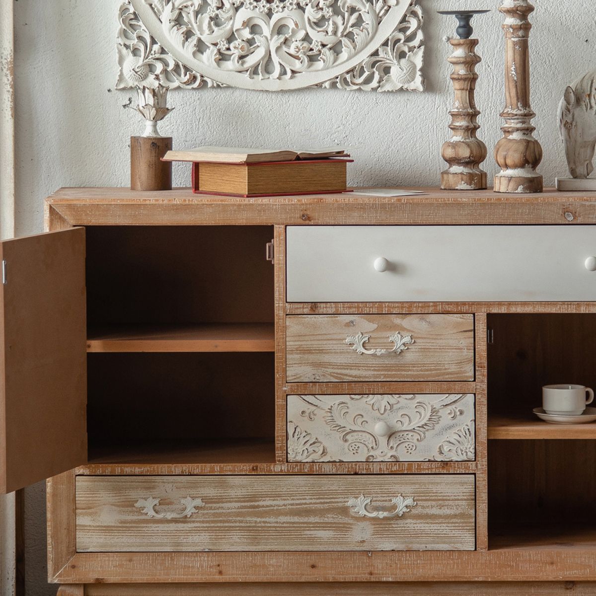 Industrial Espresso Accent Cabinet with Drawer Chest with Doors