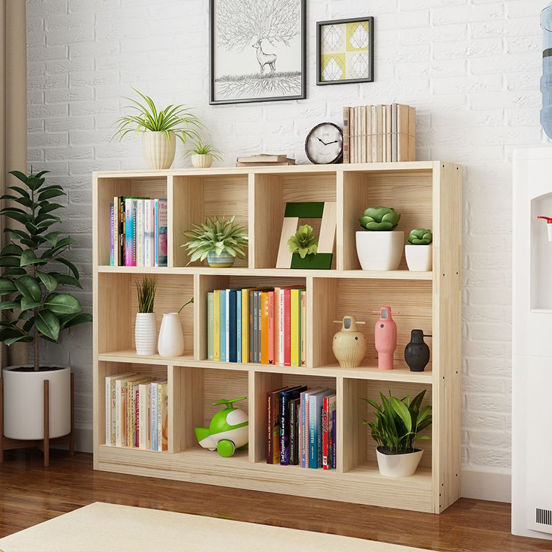 Natural Pine Wood Standard Bookshelf Modern Closed Back Bookcase for Classroom
