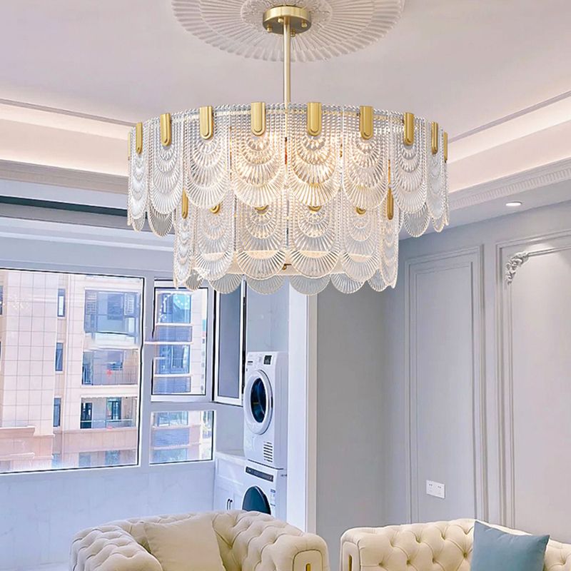 Gold Modern Metal Ceiling Light Geometric Shape Island Lamp with Glass Shade for Bedroom