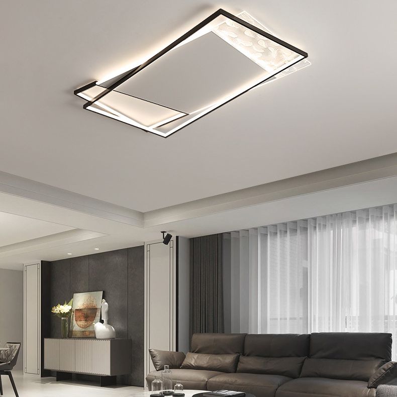 Geometric Feather LED Semi Flush Mount in Modern Simplicity Wrought Iron Ceiling Light for Interior Spaces
