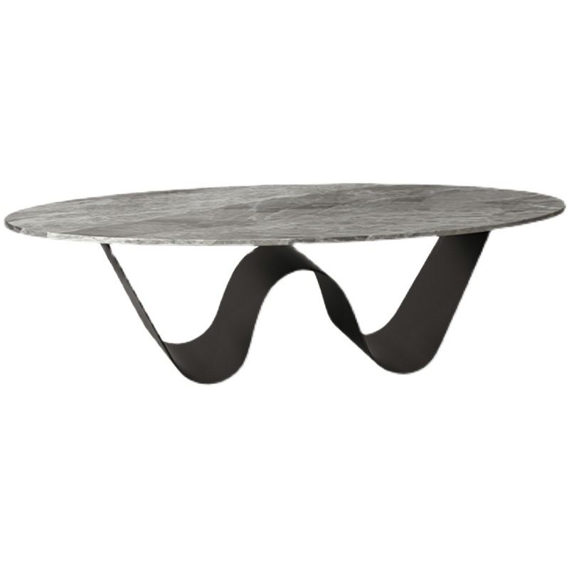 Metal Abstract Base Cocktail Table Glam Oval Slate Top Coffee Table