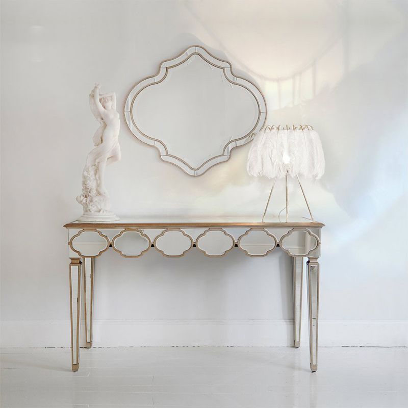 Sliver Makeup Counter 16.53" Wide Mirrored Vanity Tables with Solid Wood Leg