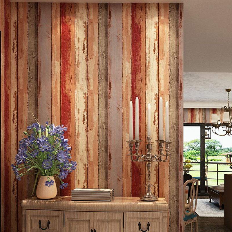 Rustic Faux-Paint Wood Wallpaper Dark Color Restaurant Wall Art, 33' L x 20.5" W