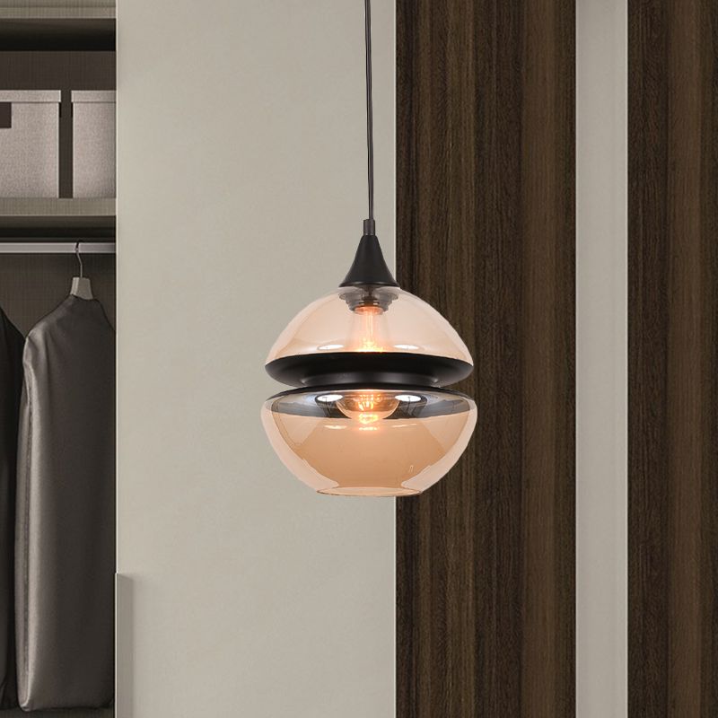 Brown Gourd/Ellipse/Cone Pendant Lamp Modern 1 Light Glass Hanging Light Fixture for Dining Room