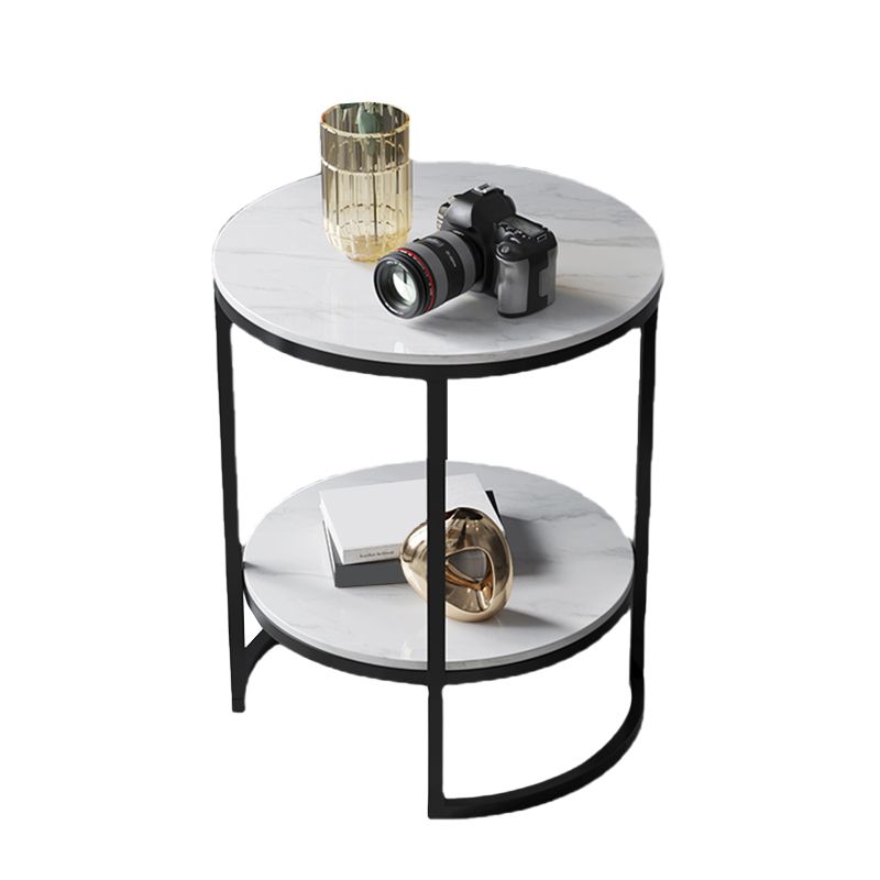 Metal Frame Side End Table Round Stone Top Side Table with Shelf