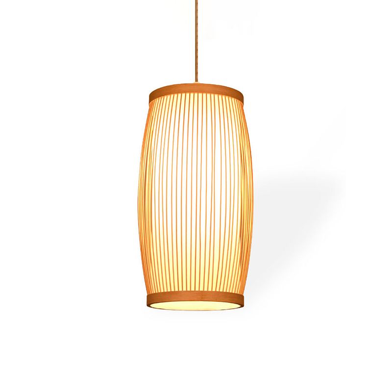 Handcrafted Pendant Light Contemporary Bamboo Single-Bulb Wood Suspension Light Fixture
