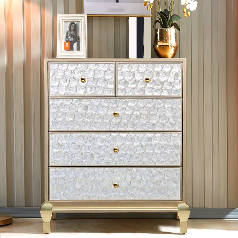 5 Drawers Champagne Storage Chest Glam Vertical Lingerie Chest