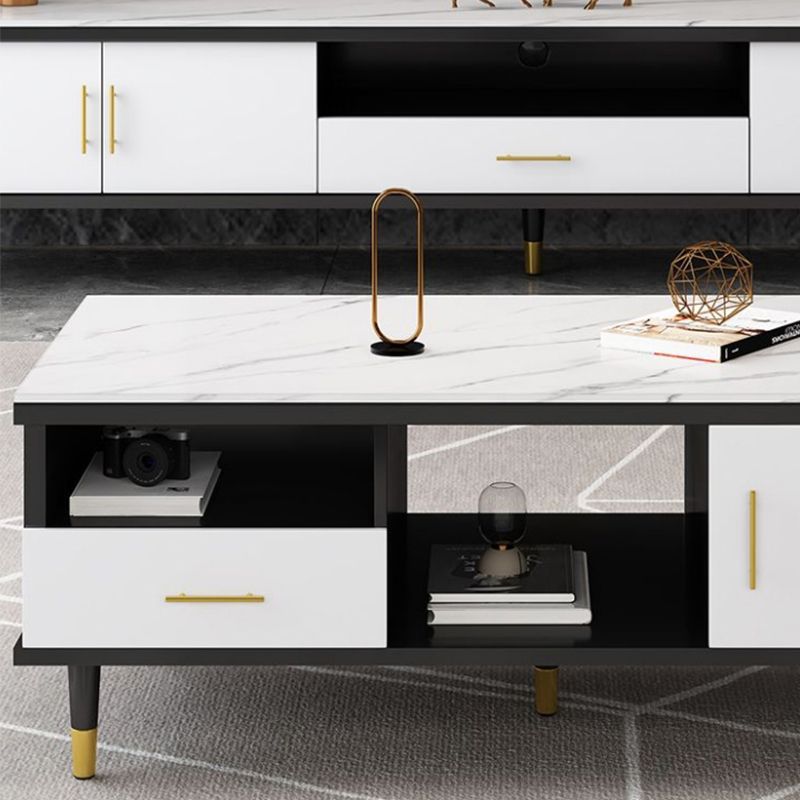 Slate Coffee or End Table with Storage Drawers Contemporary 4 Legs