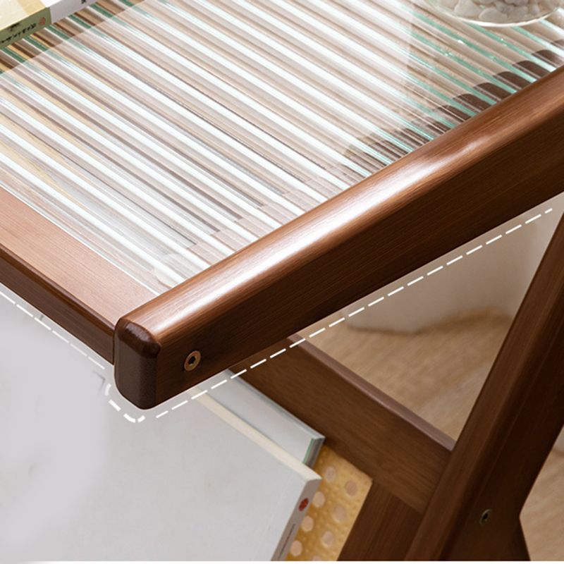 21.6" Tall Modern Rectangular Glass Top Side Table Wood Abstract End Table with Shelf