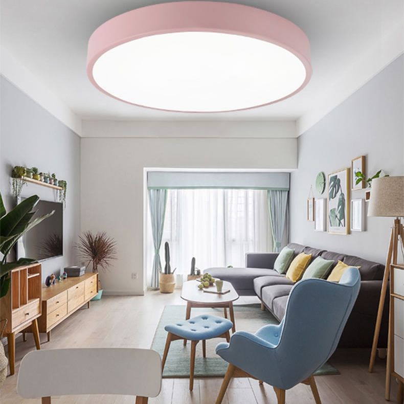 Sala de estar infantil color macarron ronda incrustada lámpara de techo LED de metal