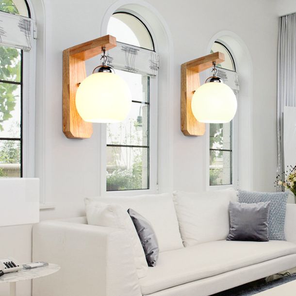 Contemporary Glass Vanity Light Simple Wooden Wall Light Sconce for Bathroom
