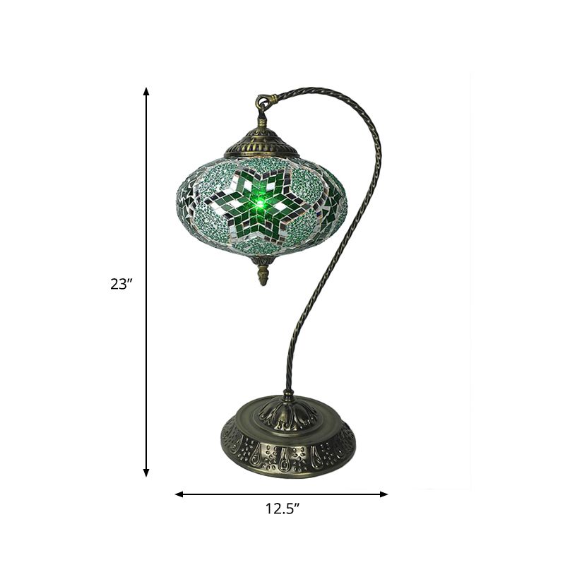 Décoratif oblong night clair tête simple tachée d'art en verre de table de table avec bras incurvé en jaune / bleu / vert