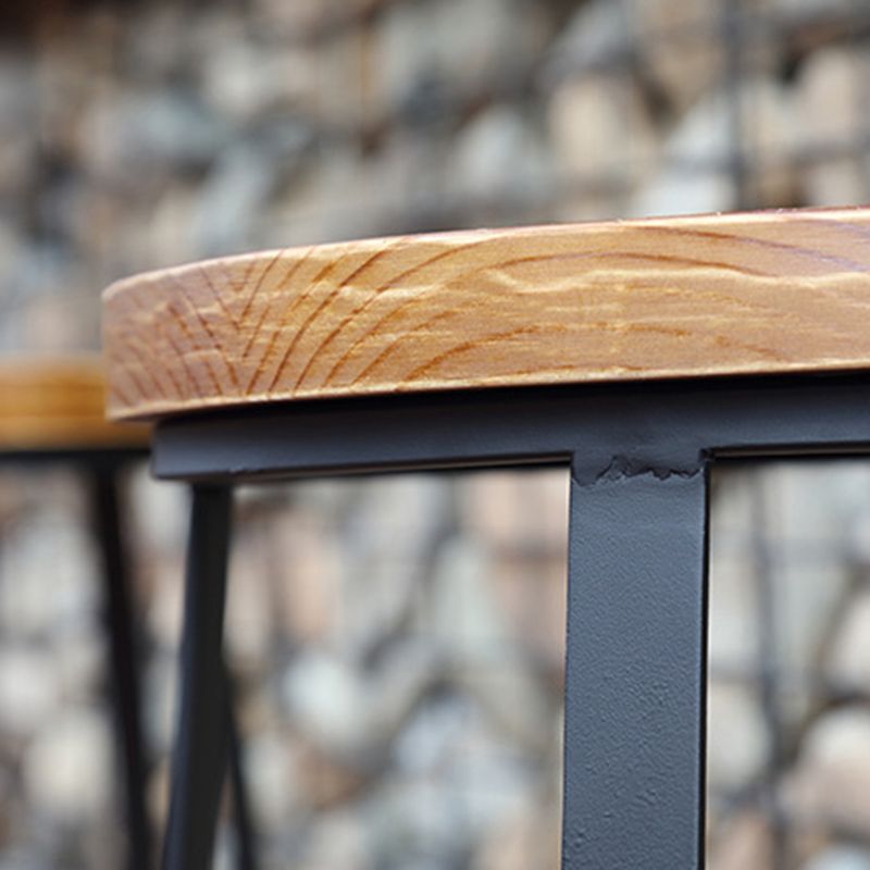Solid Wood Bar Stool Contemporary Armless Dining Stool with Metal Base