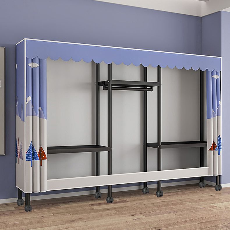 Black Steel Frame Wardrobe Modern Style Wardrobe Armoire with Caster Wheels