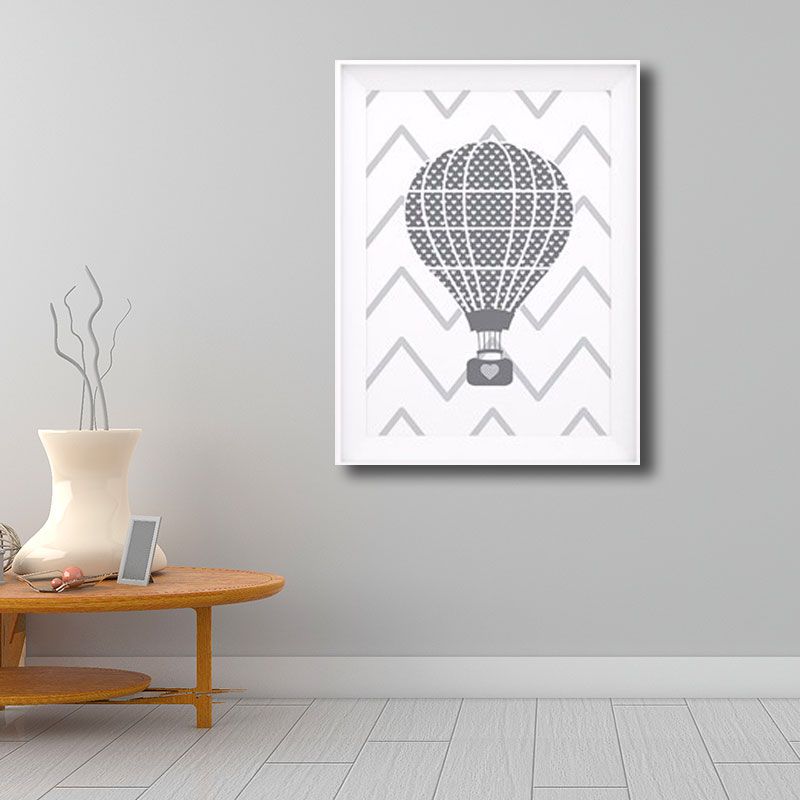 Grey Hot Air Balloon Painting Decorative Cartoon for Playing Room Canvas Wall Art