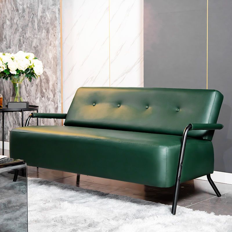 Faux Leather Industrial Tufted Back Sofa with Tuxedo Arm for Apartment