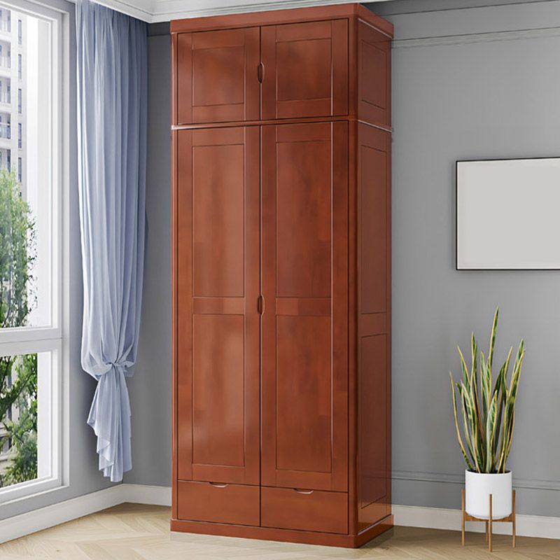 Contemporary Style Wardrobe Armoire Solid Wood Wardrobe Closet with Doors and Drawers