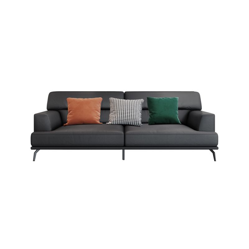 Stain Resistant Stationary Faux Leather Living Room Square Arm Standard Dark Gray Sofa