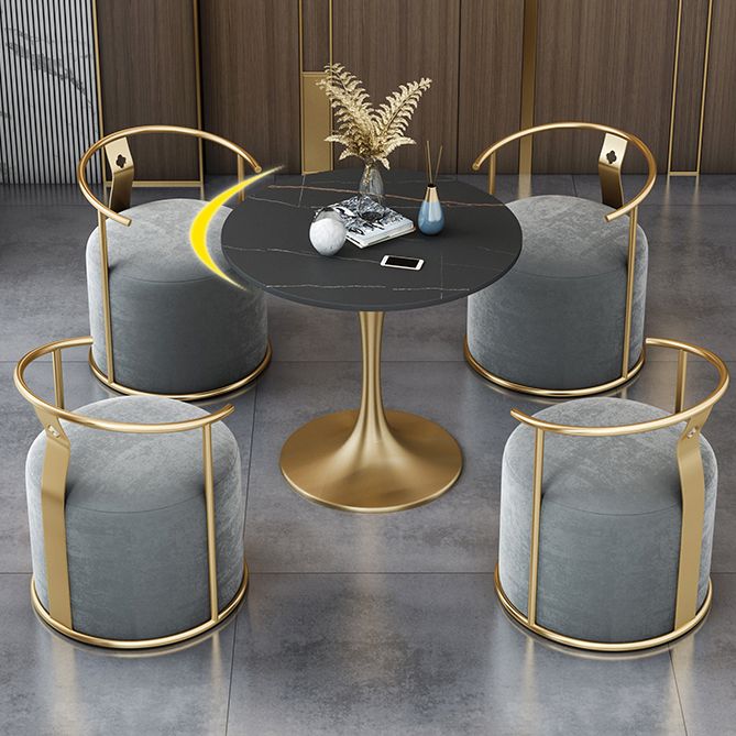 Round Tulip Base Luxury Table Black Fixed Table with Sintered Stone